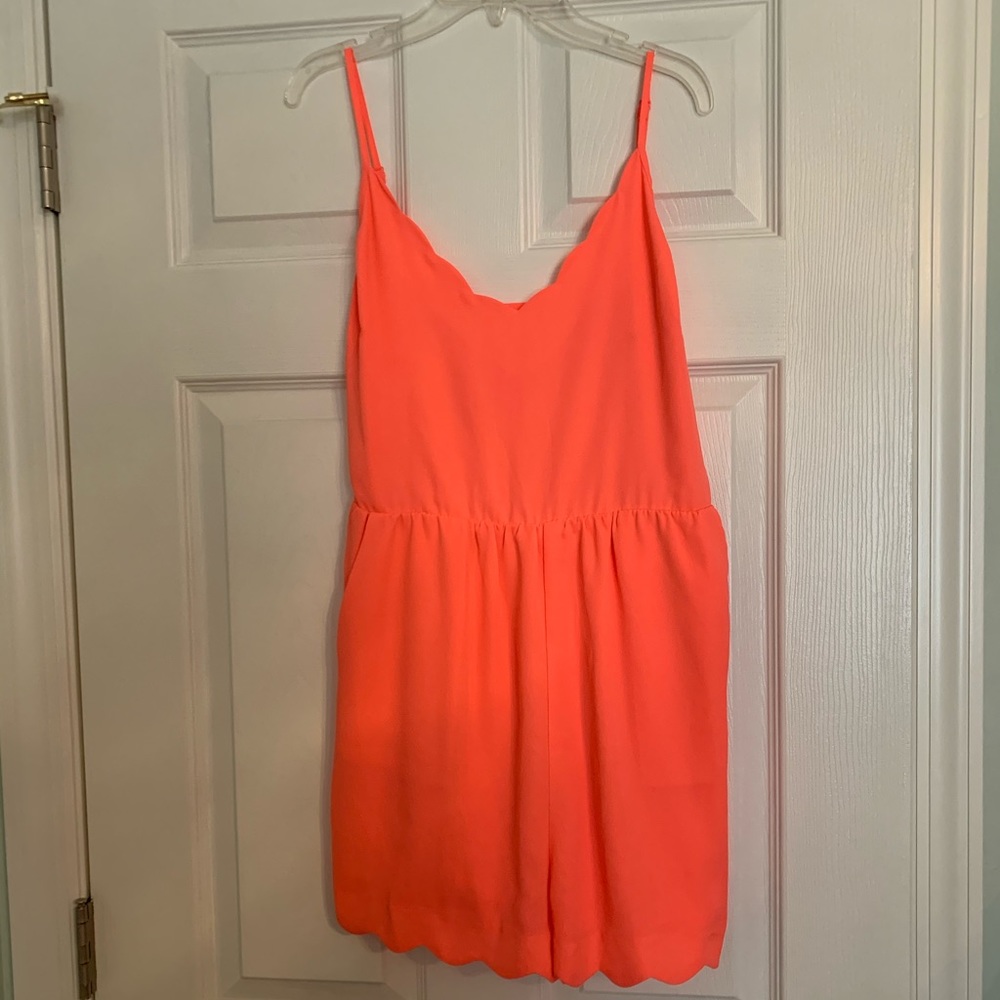Double Zero Neon Coral Scallop Romper Size M